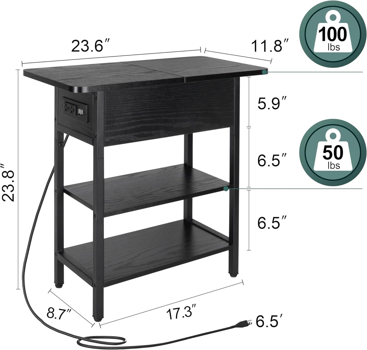 Yoobure End Table with Charging Station, Flip Top Side Table with USB Ports a...