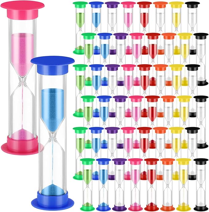 48 Pcs Back to School 5 Minute Sand Timer Bulk Colored Plastic Mini Multicolor by Relaxweex