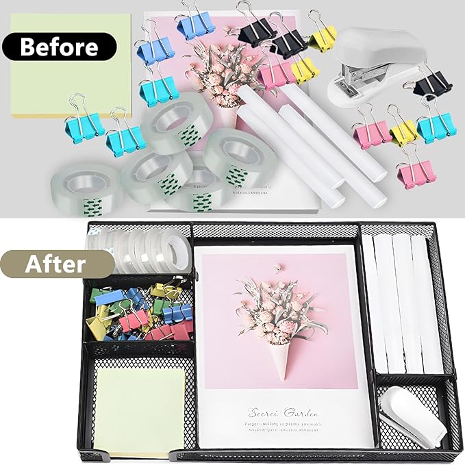 Black Office Desk Accessories, Desk Drawer Organizer, Stapler and Tape - Image 4
