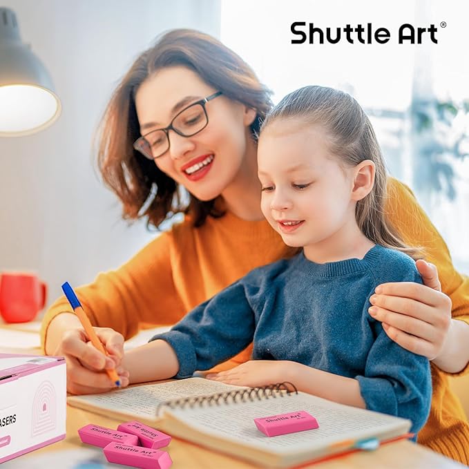 Shuttle Art Pink Erasers, 36 Pack Erasers Bulk, Latex-Free, No Smudge, Soft - Image 6