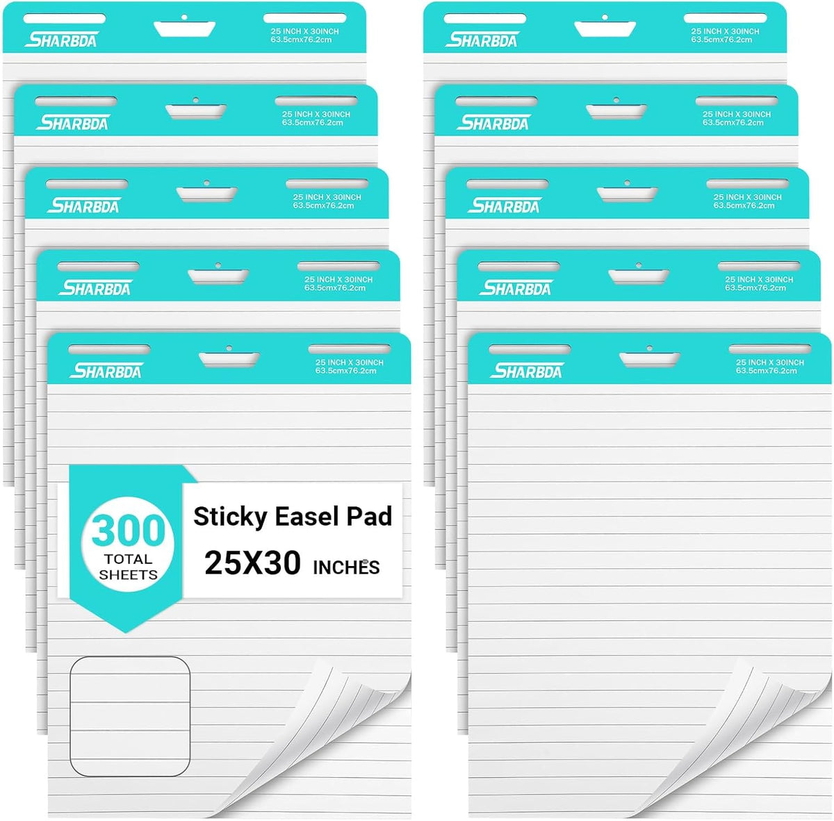SHARBDA Lined Sticky Easel Pad, 25 * 30 inch, Self-Stick Flip Chart Paper