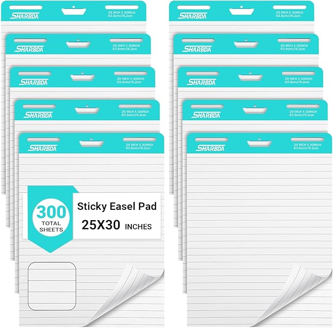SHARBDA Lined Sticky Easel Pad, 25 * 30 inch, Self-Stick Flip Chart Paper by SHARBDA