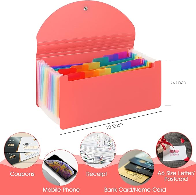 2 Pack 13 Pockets A6 Mini Coupon Organizer Wallet, Expandable Accordion File - Image 6