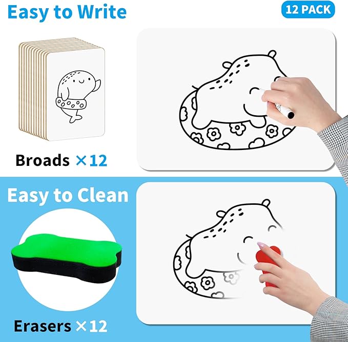 OSIMIG 12 Pack Small White Board Dry Erase, Mini Dry Erase Board 9" x12” - Image 4