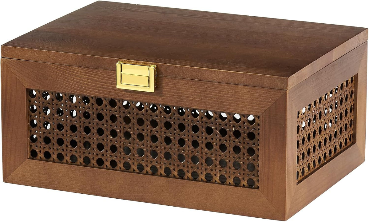 decorative rattan storage boxes baskets with lid wooden, main product view