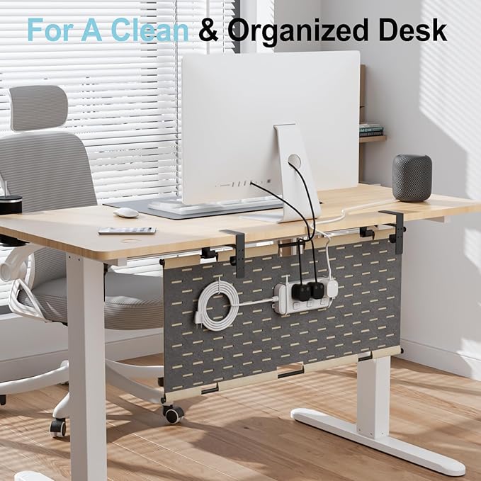 2-in-1 Under Desk Cable Management Tray & Privacy Panel, Dual-Sided Felt Cord - Image 2