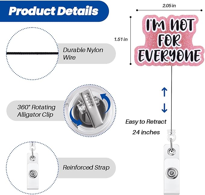 I'm Not for Everyone Funny Office Badge Reel | Retractable ID Card Badge Holder - Image 4
