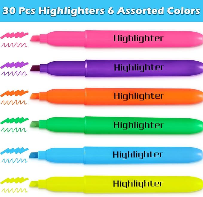 V-Opitos 30 Pack Highlighters in 6 Assorted Colors, No Bleed, Bright - Image 3