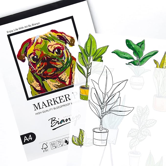 Bianyo Bleedproof Marker Paper Pad, 50 Sheets, 18 LB / 70 GSM, Glue-Bound - Image 5