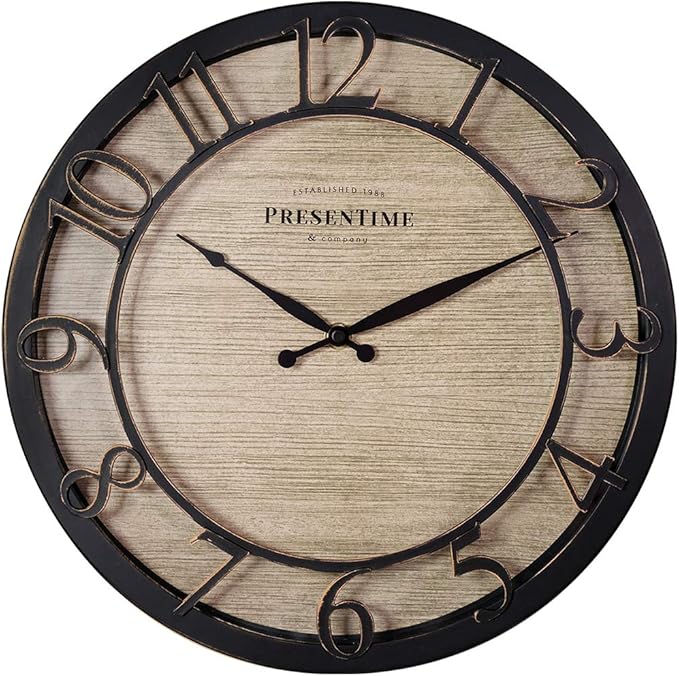 Presentime & Co 13" Farmhouse Series Wall Clock, Quartz Movement, Shiplap Style by Presentime