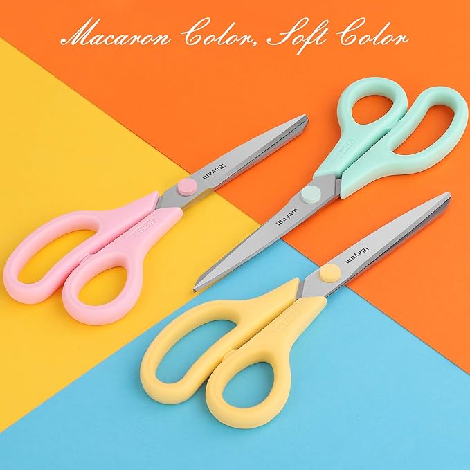Scissors, iBayam 8" All Purpose Scissors Bulk 3-Pack, Ultra Sharp 2.5mm Thick - Image 2