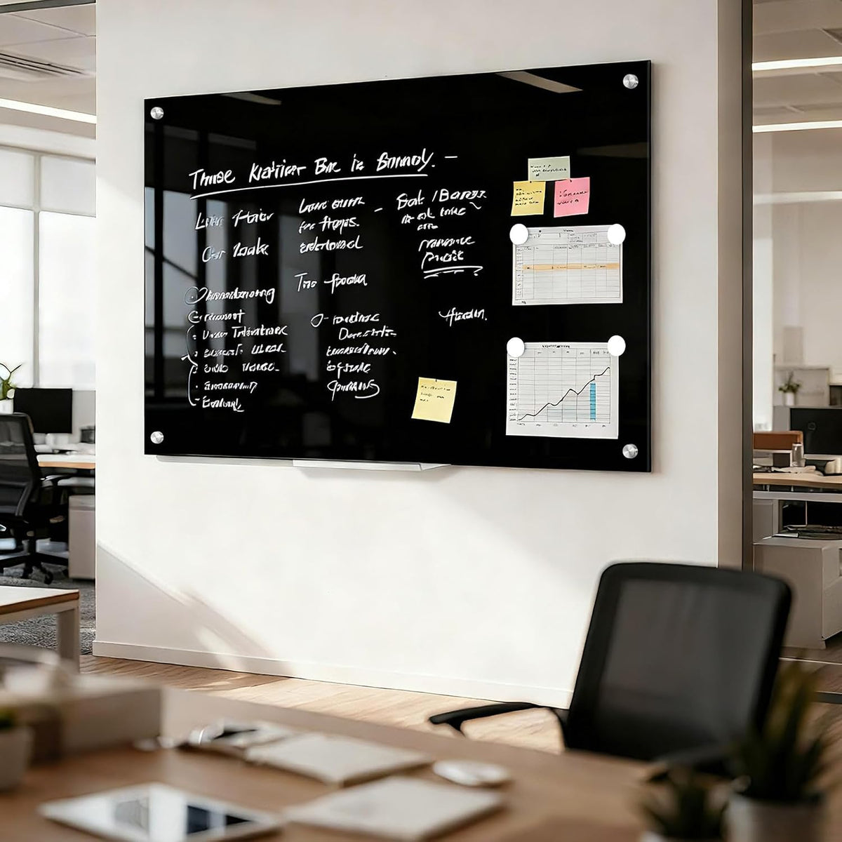 36” x 24” Black Dry Erase Board, Magnetic Tempered Glass Board