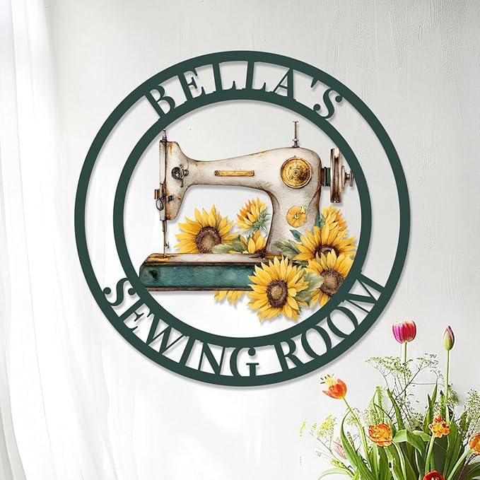 Custom Sewing Room Wall Decor Sign, Personalized Sunflower Sewing Machine Craft by Unknown