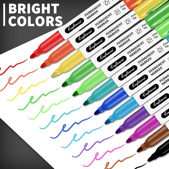 craftinova 12 Color 48 Pack Fine Point Markers, Work on Plastic Metal Wood Glass - Image 4