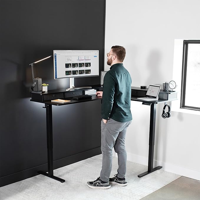 VIVO Electric 2-Tier Corner L-Shaped 63 x 55 inch Standing Desk, Height - Image 2