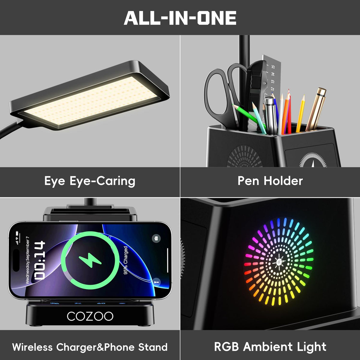 cozoo led desk lamps for home office with, front angle view