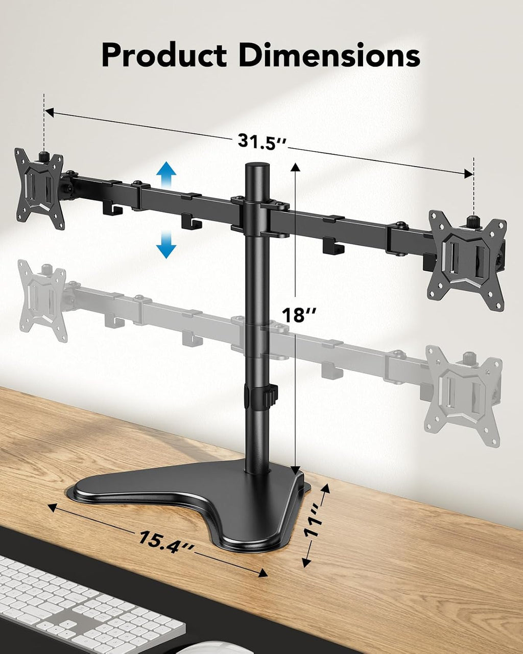 huanuo 32 inches dual monitor stand up to, close-up detail