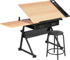 yaheetech adjustable drafting table art desk, storage drawers, main product view