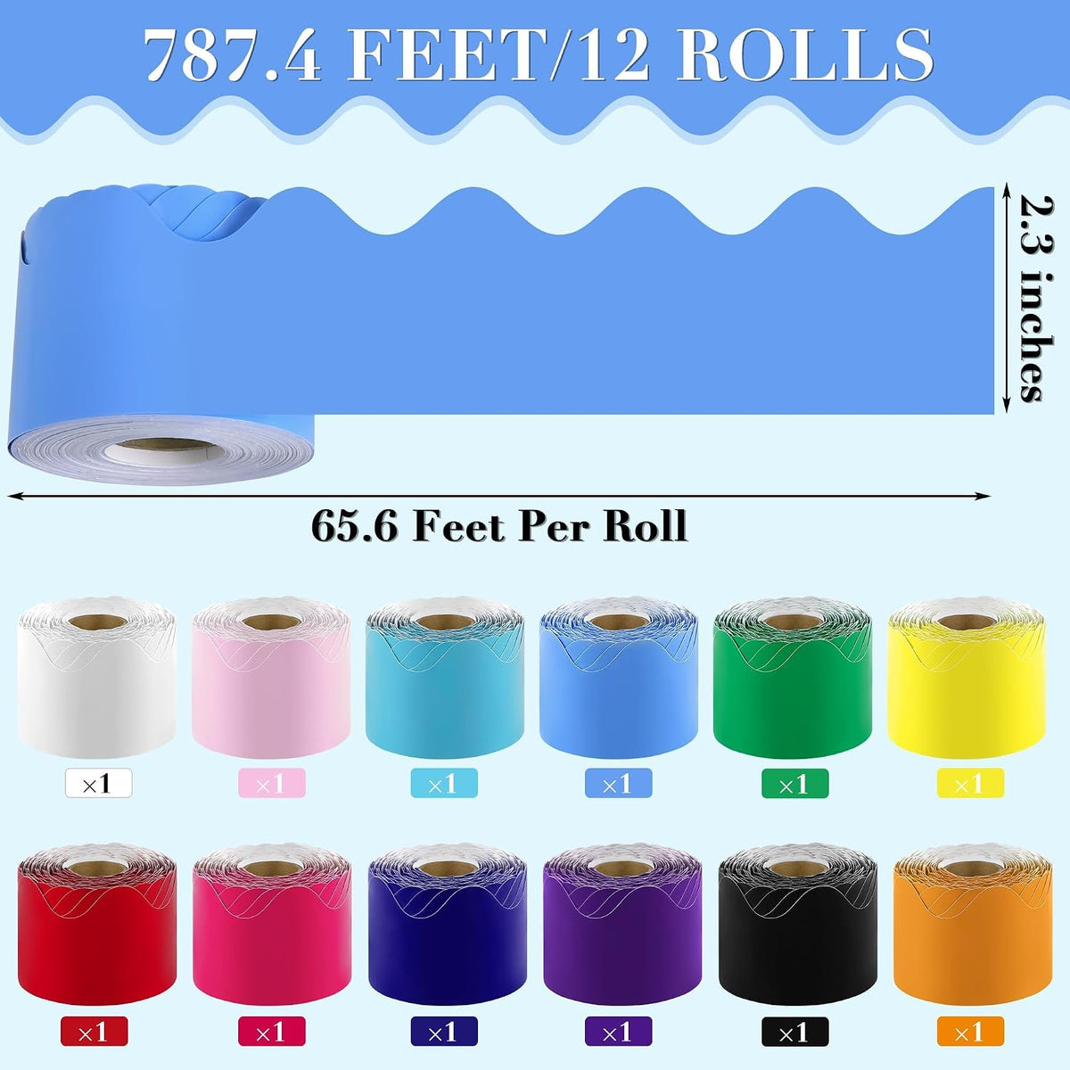 Aodaer 12 Rolls 787.4 Feet Scalloped Bulletin Board Borders Multicolor Classr...