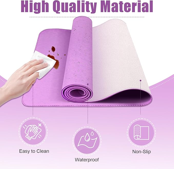 Lilac Leather Desk Pad, 47.2'' x 23.6'', Suede Base, Waterproof Office & Home - Image 3