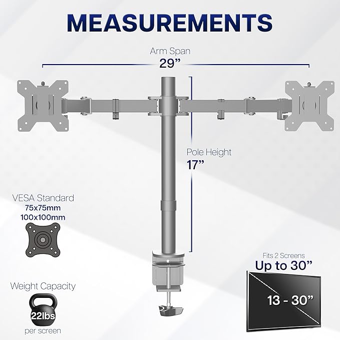 VIVO Dual Monitor Desk Mount, Heavy Duty Fully Adjustable Steel Stand, Holds 2 - Image 4