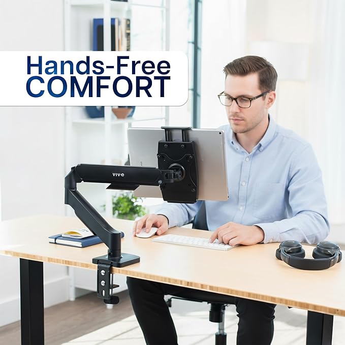 VIVO Height Adjustable Counterbalance Mechanical Arm Tablet Desk Mount - Image 4