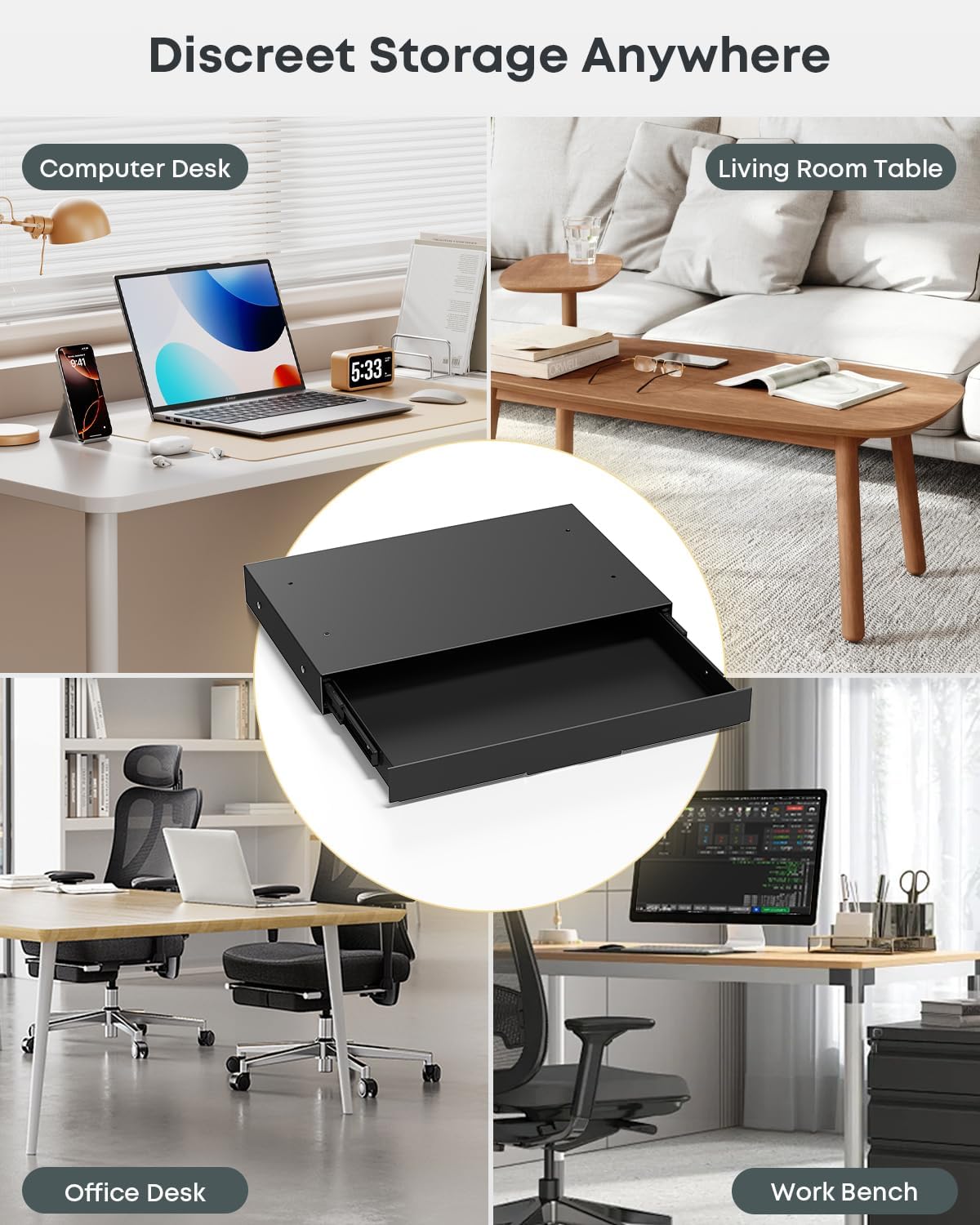 Under Desk Storage Drawer, 14.8" Wide Slide Out Under Desk Drawer