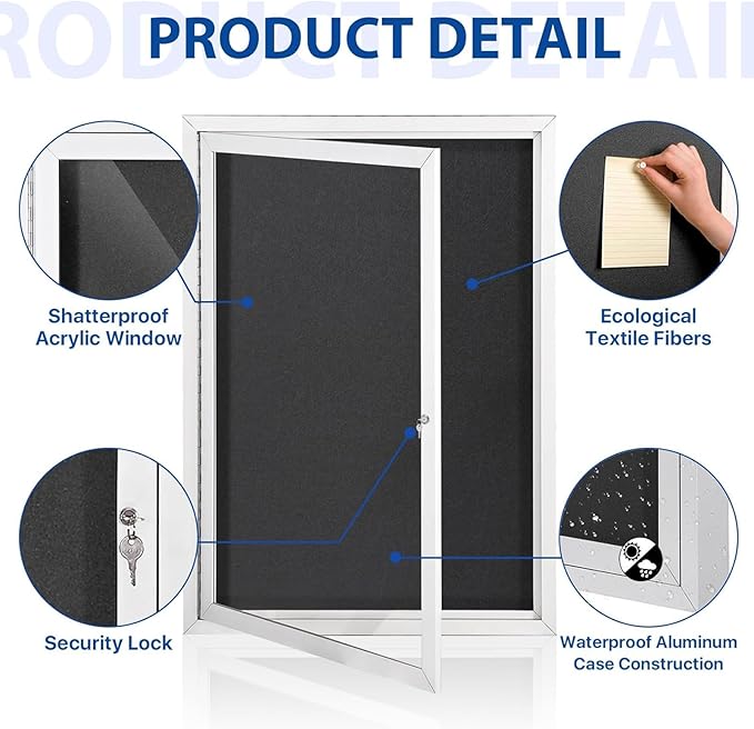 SWANCROWN Outdoor Bulletin Board Weatherproof 36x24in, Enclosed Bulletin Board - Image 3