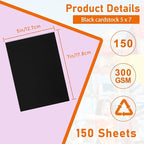 Guakicae 150 Sheets Black Cardstock 5 x 7 Printer Paper, 300gsm/110lb - Image 2