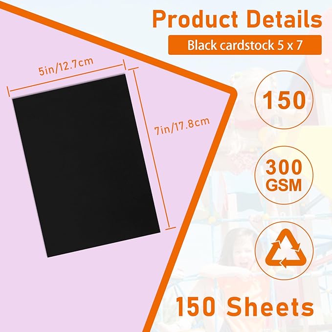 Guakicae 150 Sheets Black Cardstock 5 x 7 Printer Paper, 300gsm/110lb - Image 2
