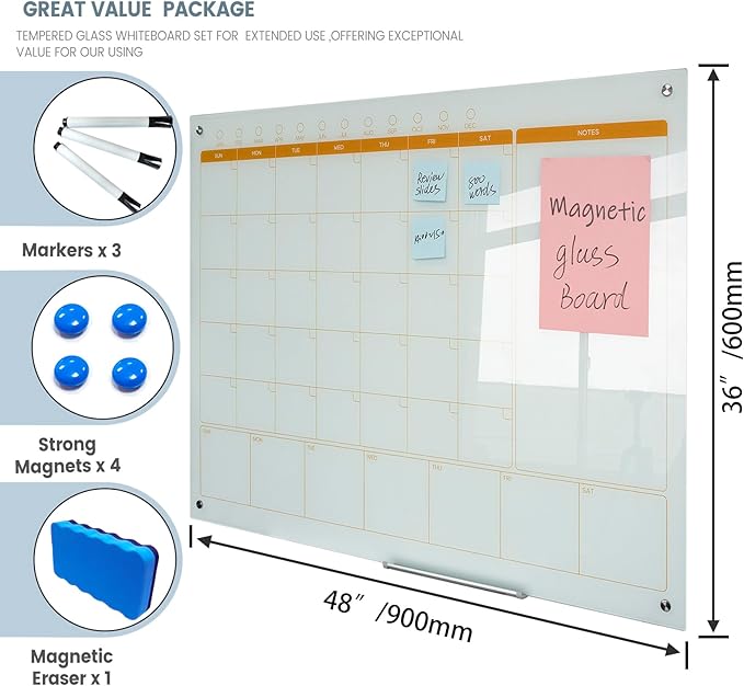 Magnetic Glass Planner Writeboard 36"X48" Monthly/Weekly 3 in 1 Calendar - Image 4