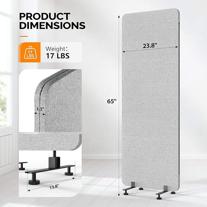 VINGLI Room Divider Screen, Freestanding Privacy Partition Wall, Zipper - Image 2