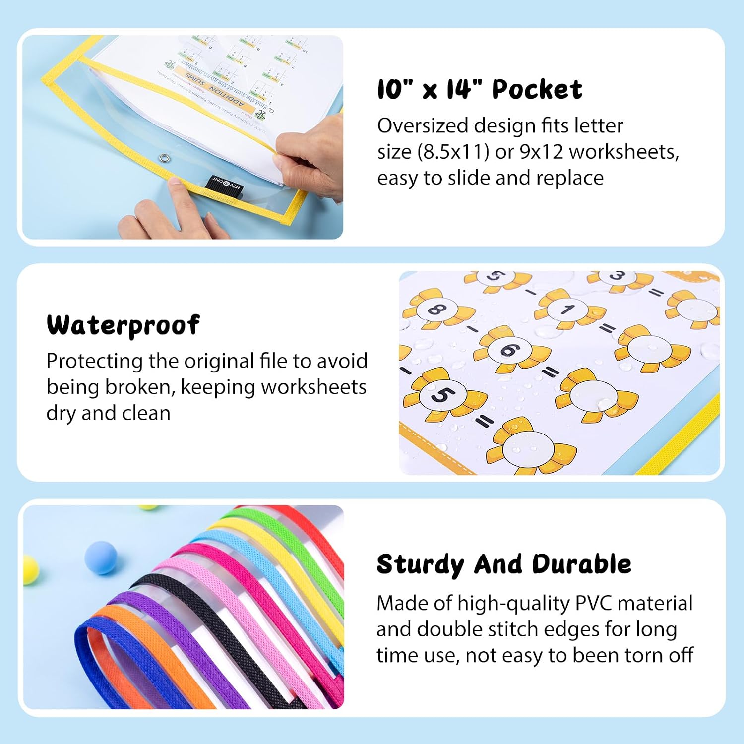 HTVRONT Oversized Dry Erase Pockets 10" x14", 30 Pack, for Classrooms | Back to School Supplies, Reusable Clear Sleeves with Rings, Plastic Sheet Protectors for Shops, Ticket Holders, Home & Office