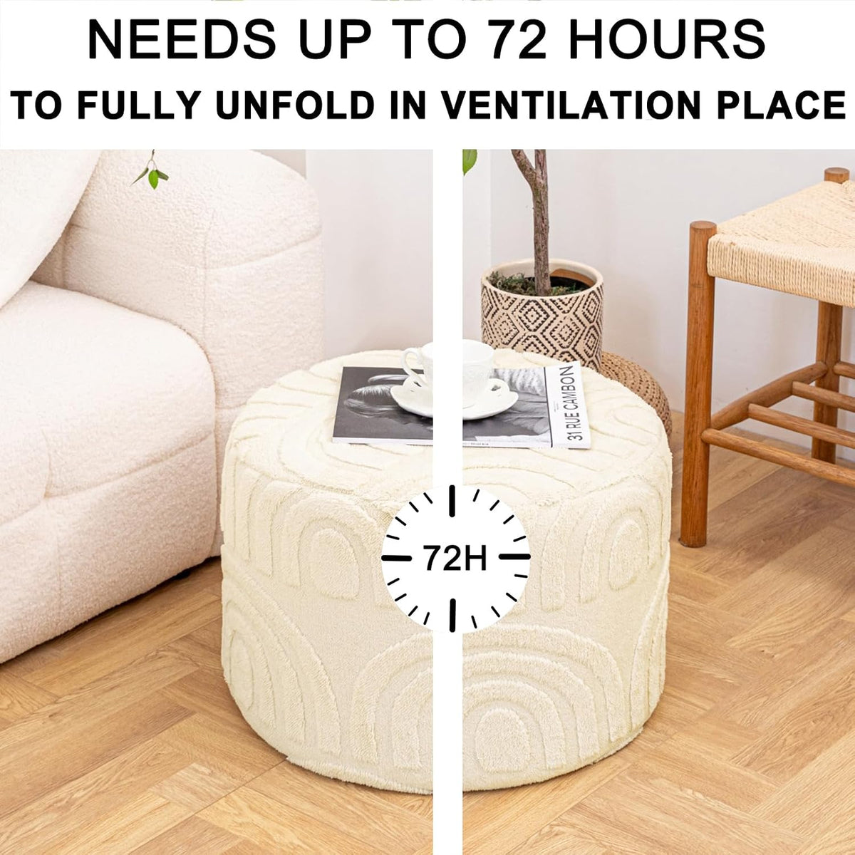 Asuprui Plush Fabric Ottoman Footrest,Foot Stool,20"x14", Linen