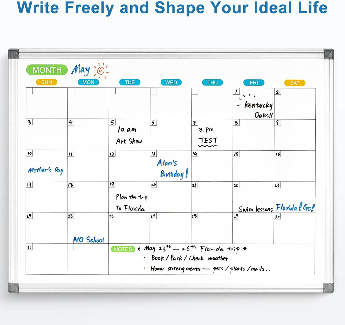 Monthly Calendar Whiteboard 36x24 Dry Erase Magnetic Double-Sided Wall