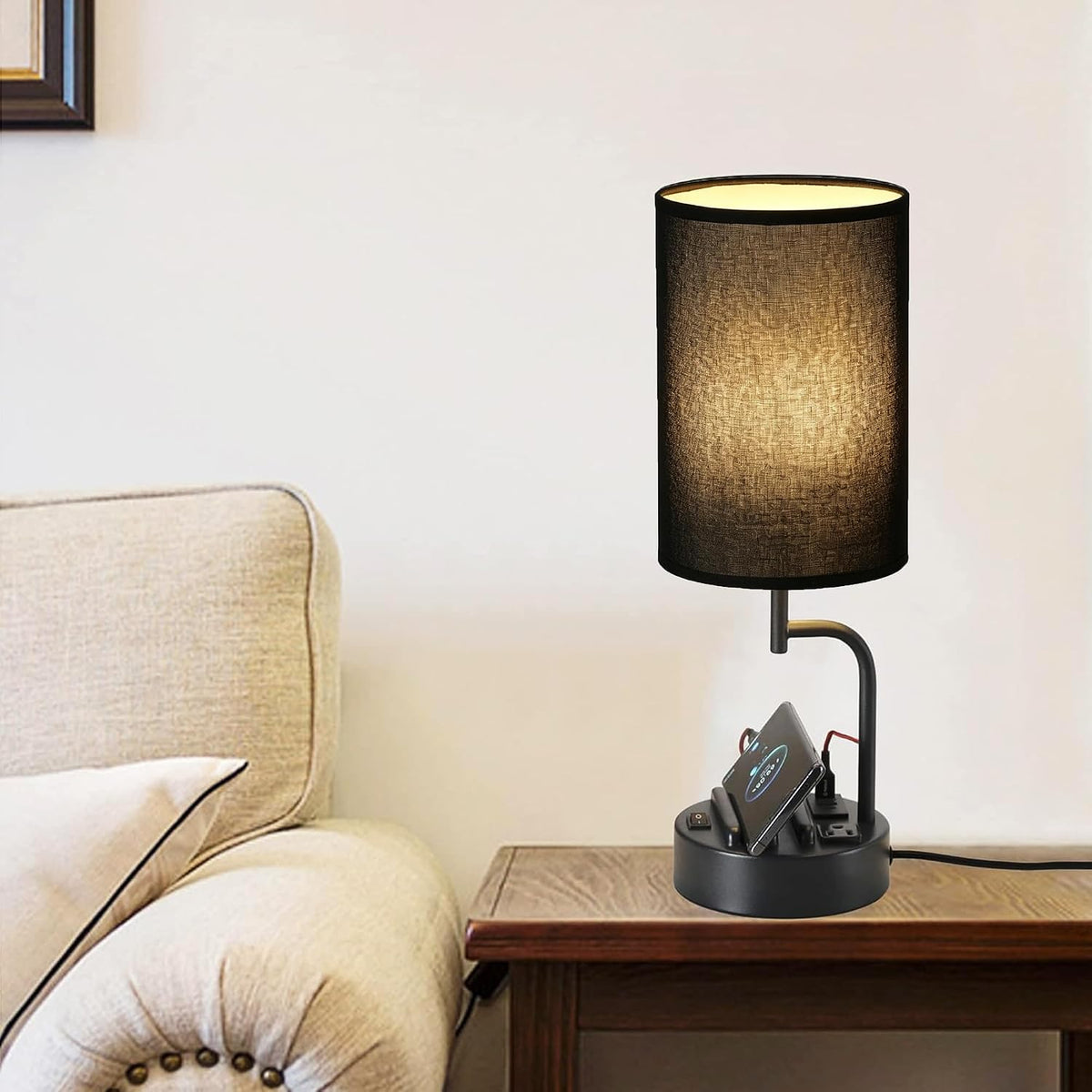 Dreamholder Table Lamp with 3 USB Charging Ports, Modern Desk Lamp with AC Ou...