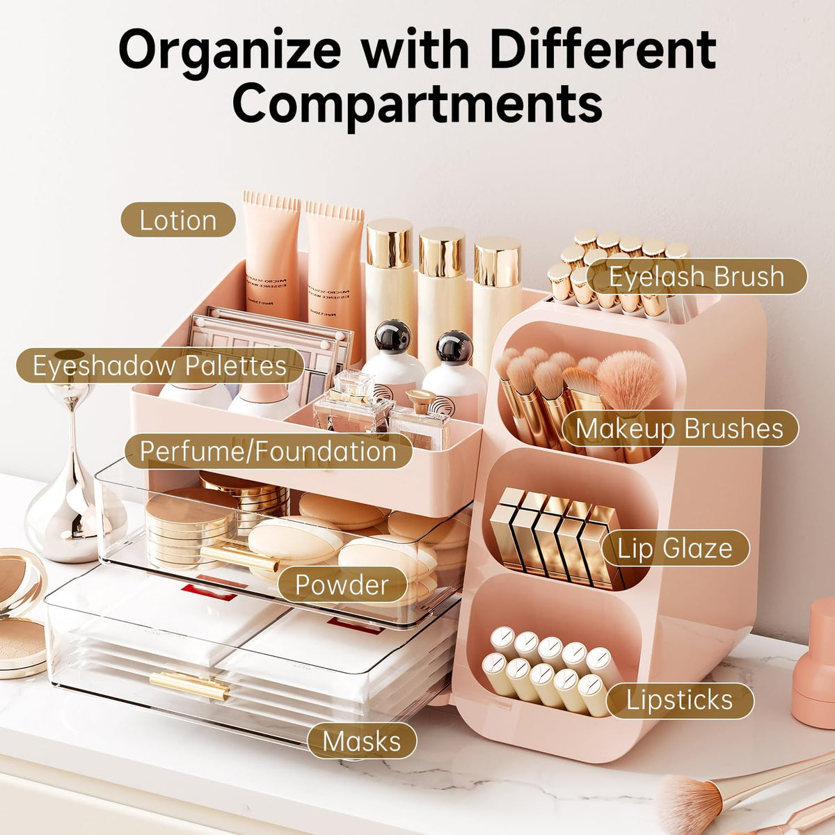 UFORU Makeup Organizer Countertop with Brush Holder for Vanity Bathroom