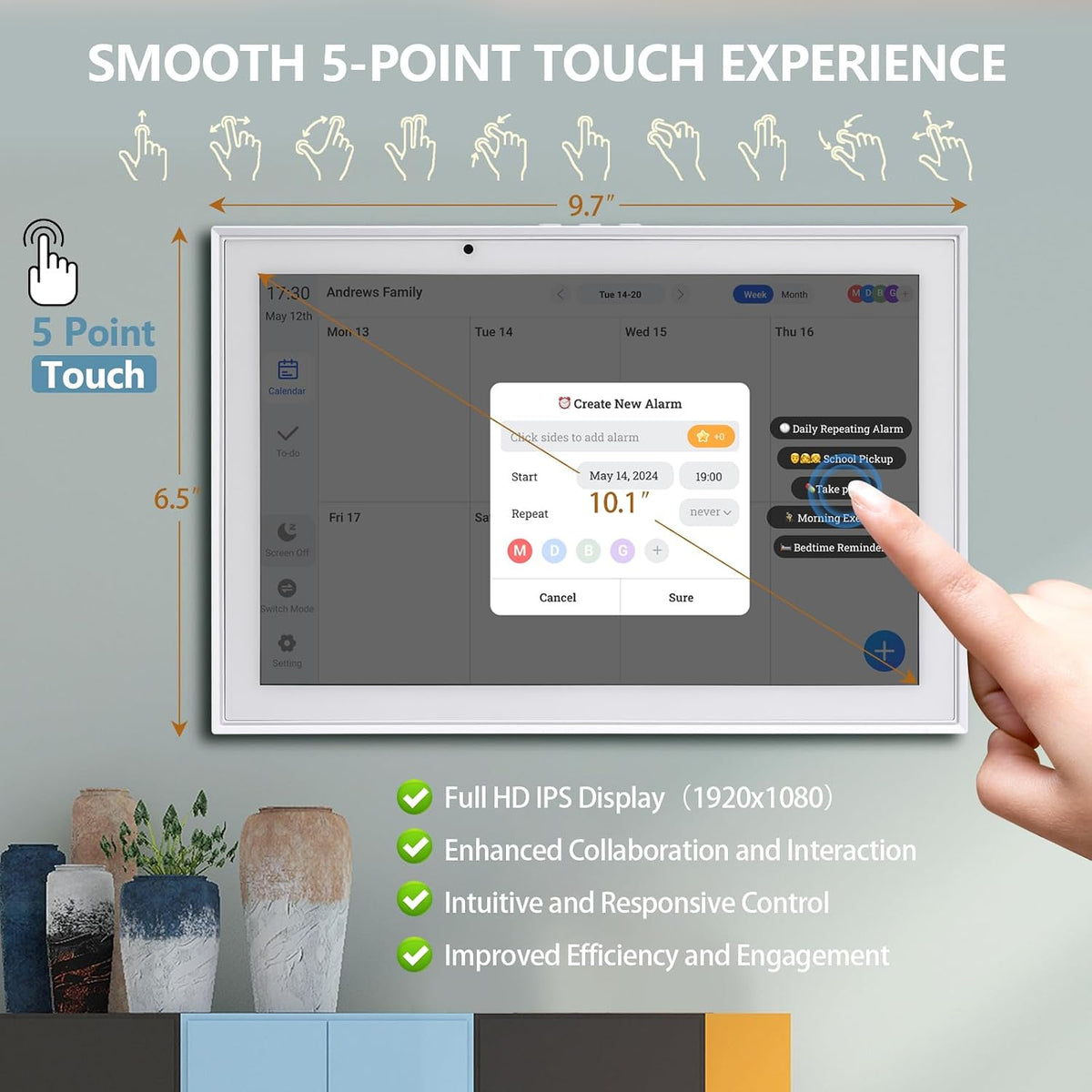 10.1 inch Smart Digital Calendar & Chore Chart, 1920 * 1080P Full HD Touc...