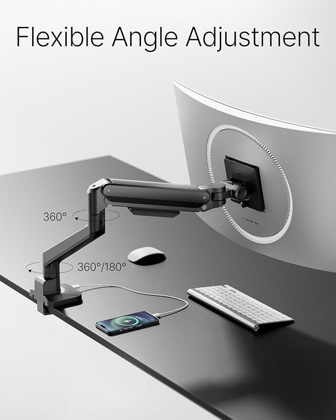 monTEK Deluxe Monitor Arm with USB A/C up to 40 Inch Holds 26.4 lbs Curved - Image 6