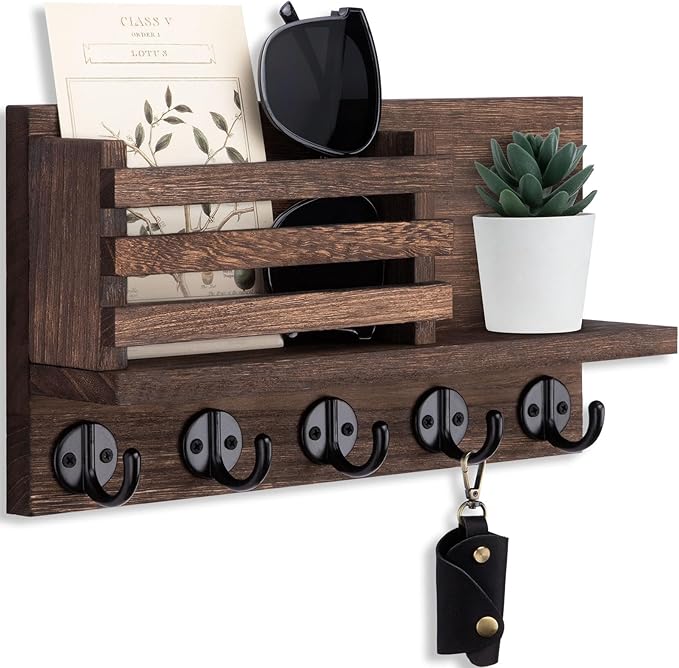 Lwenki Key Holder for Wall – Decorative Wooden Mail Holder and Key Shelf by Lwenki