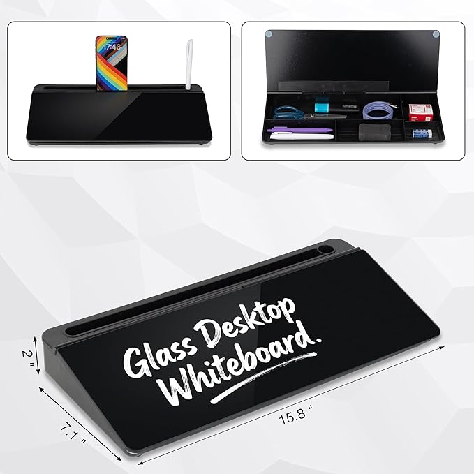 Glass Desktop Whiteboard 15.8×7”, Dry Erase Note Memo Board, Desk Organizer - Image 2