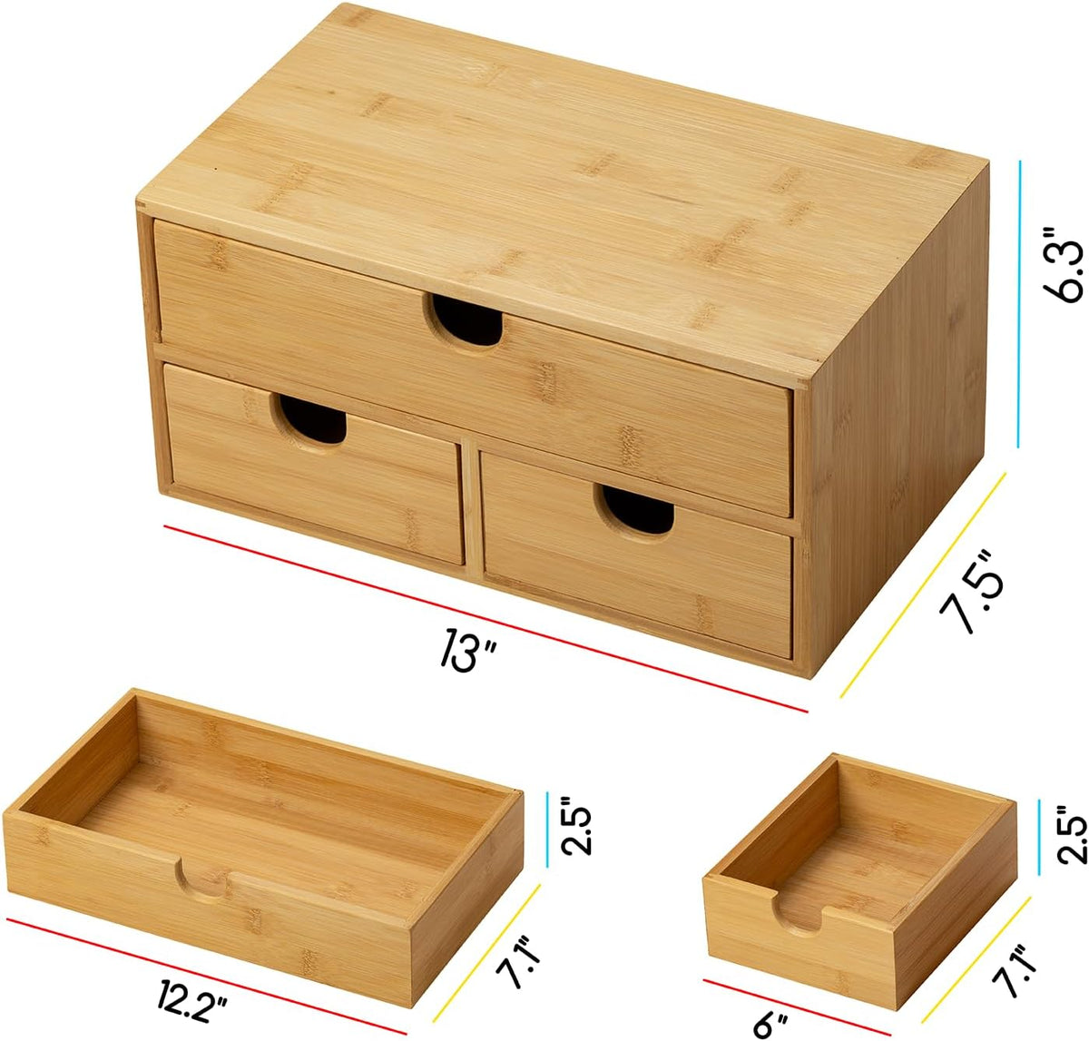 MEEDEN Bamboo Desk Organizer with Drawers: Desktop Storage Container