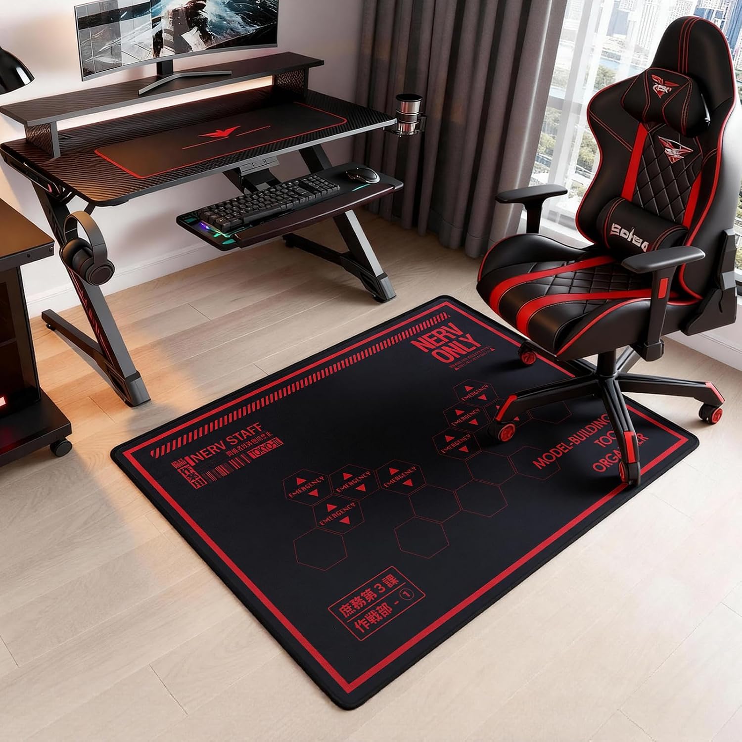 Floor Mat for Office Chair - Office Chair Mat - Chair Mat for Hardwood Floor - Neon Genesis Evangelion NERV General Affairs Department, Anti-Slip, Easy Clean & Machine Washable (35"×47")
