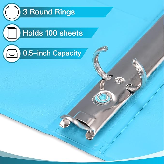 0.5-inch 3-Ring Binder with 2 Interior Pockets, 0.5'' Basic Binders Holds US - Image 3