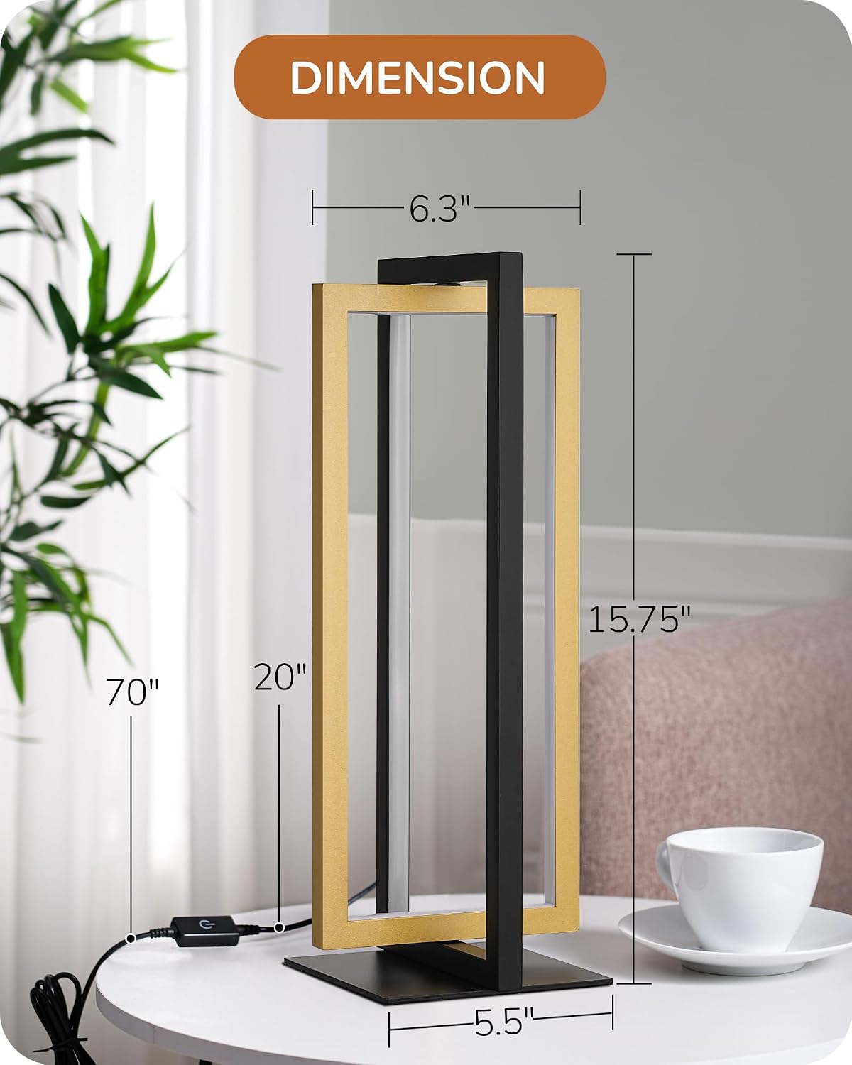 EDISHINE LED Table Lamp Set of 2, Modern Dimmable Nightstand Lamps, Gold