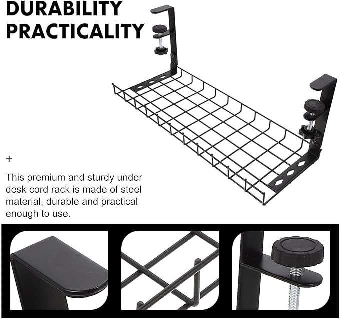 SEWCHICS Under Desk Cable Management Tray Cable Organizer Rack No Drill Black - Image 8