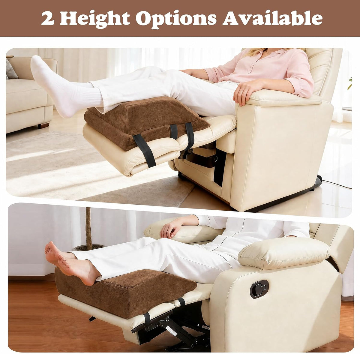 6-inch Thick Wedge Adjustable Recliner Leg Rest Cushion with Secure Straps