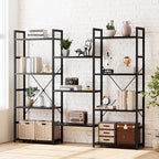 NUMENN Triple Wide 4 Tier Bookshelf, Adjustable Rustic Industrial Style - Image 2