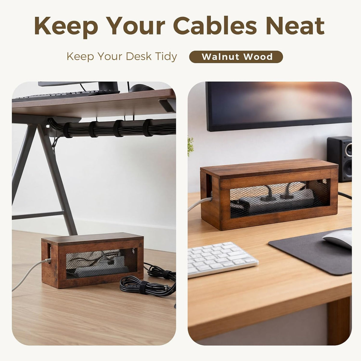 Chunful Extra Large Cable Management Box, 16'' Wood Cord Box Organize...