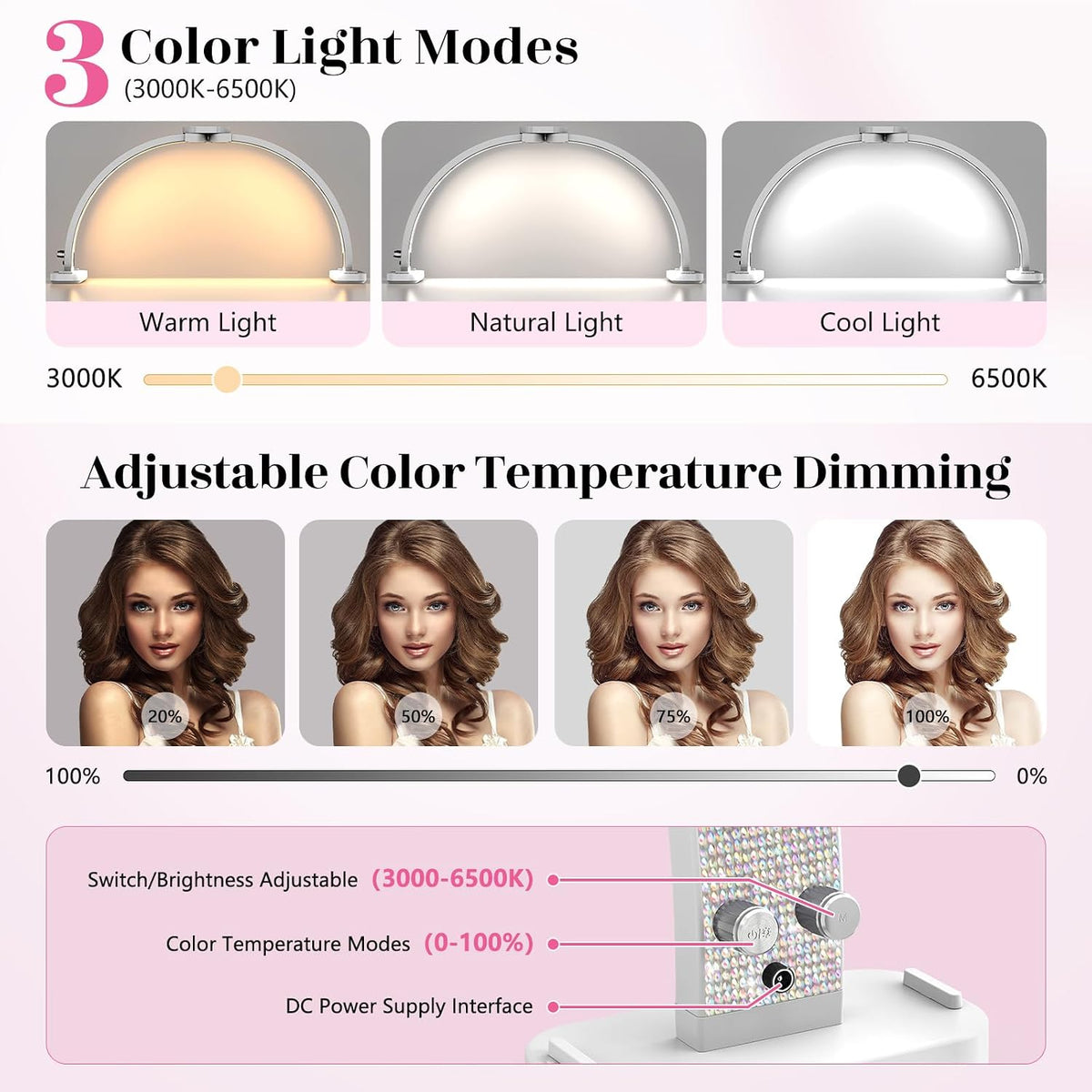 Half Moon Light for Nail Desk: 31" Manicure Table Light with Phone Holder